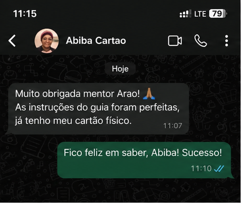 Cliente confirma que já tem o cartão físico