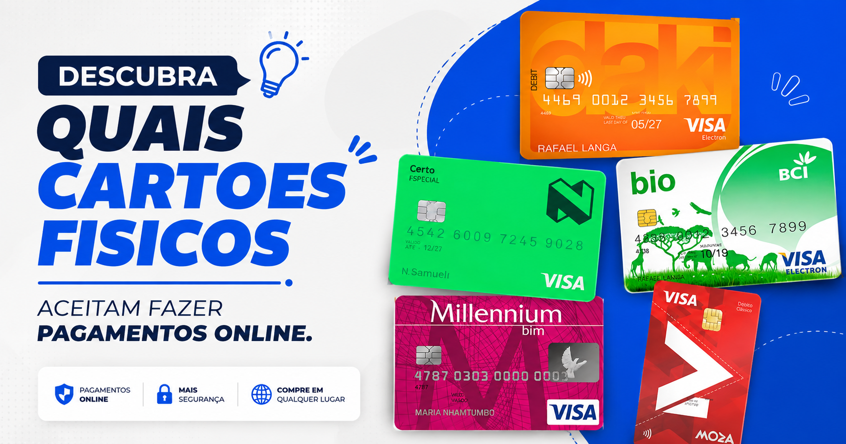 Descubra quais cartões físicos aceitam fazer pagamentos online